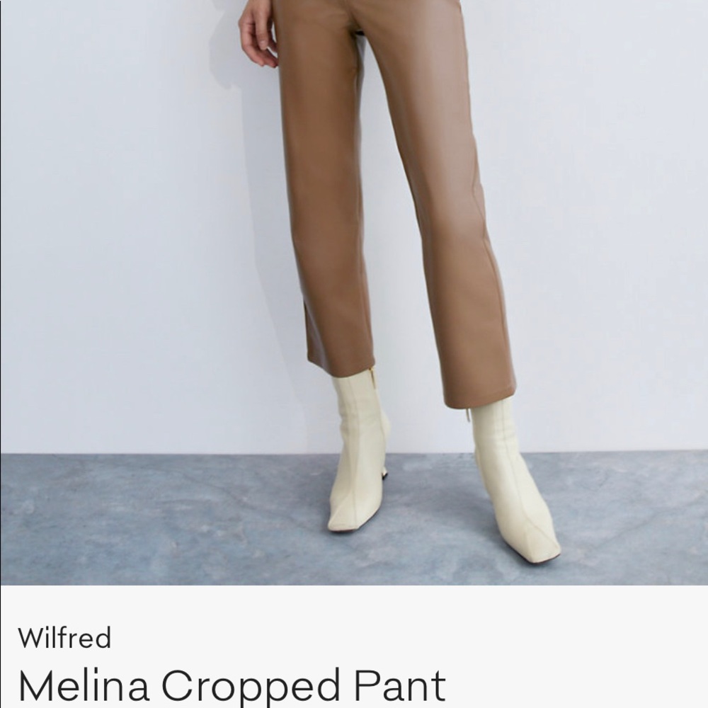 Wilfred Melina Pant Size 8 cropped constant camel faux leather Aritzia